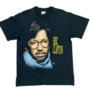 Eric Clapton 1992 US Tour Rock Band Tee Black Yellow Cotton Men's Size Large